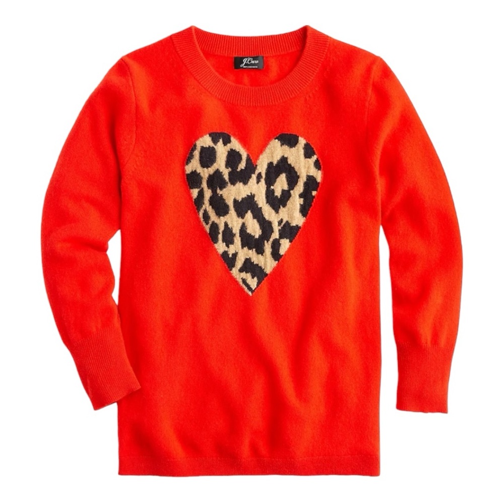J. Crew Red Sweater with Leopard Heart